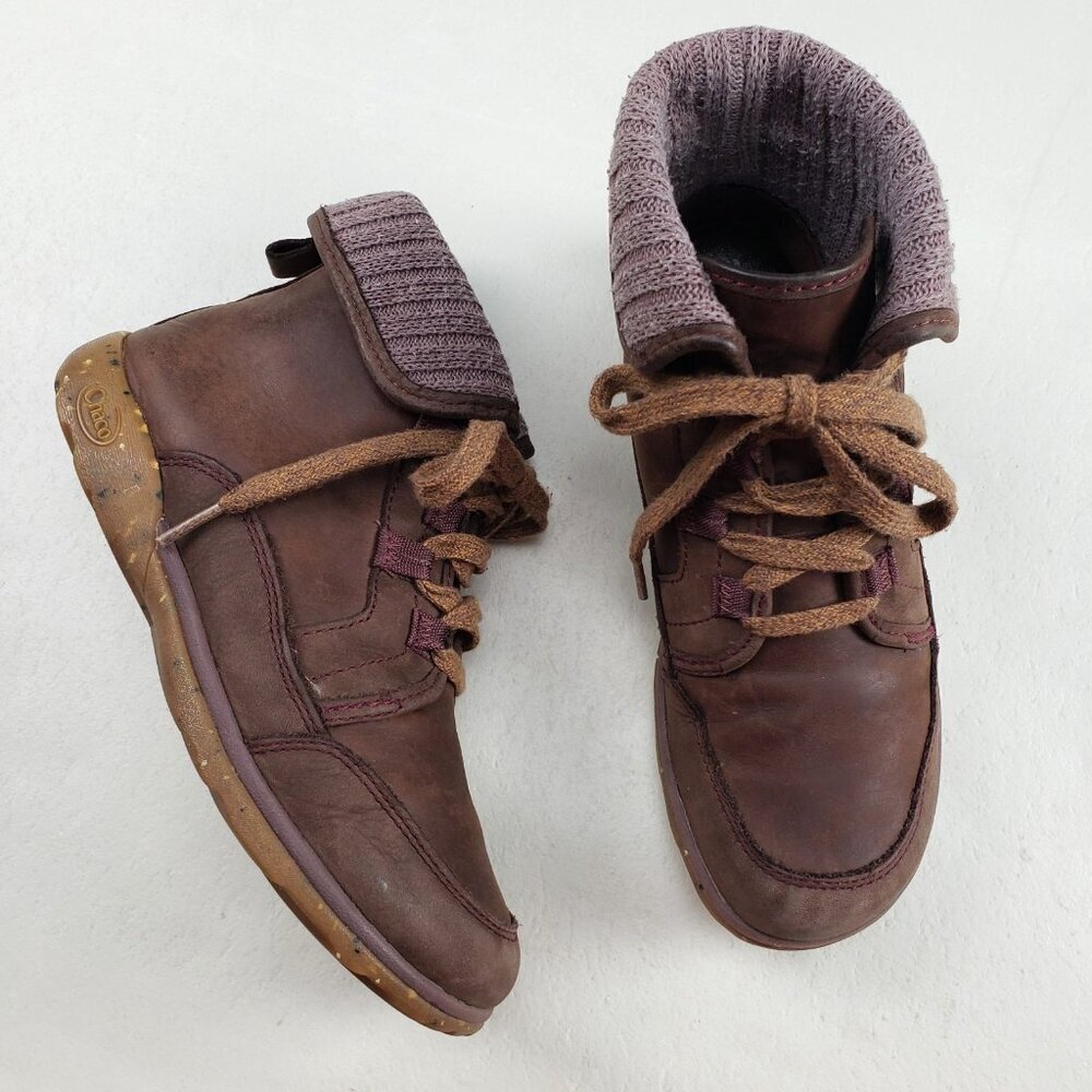 Chaco Barbary Waterproof Ankle Boot Womens 6.5 Brown Leather Lined Lace Up